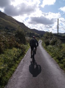 Mark riding back towards Llanfihangel y pennant.                       
